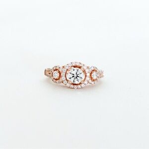 James Allen Rose Gold 14K Three Stone Diamond Halo Pave Engagement Ring 1.1 tcw